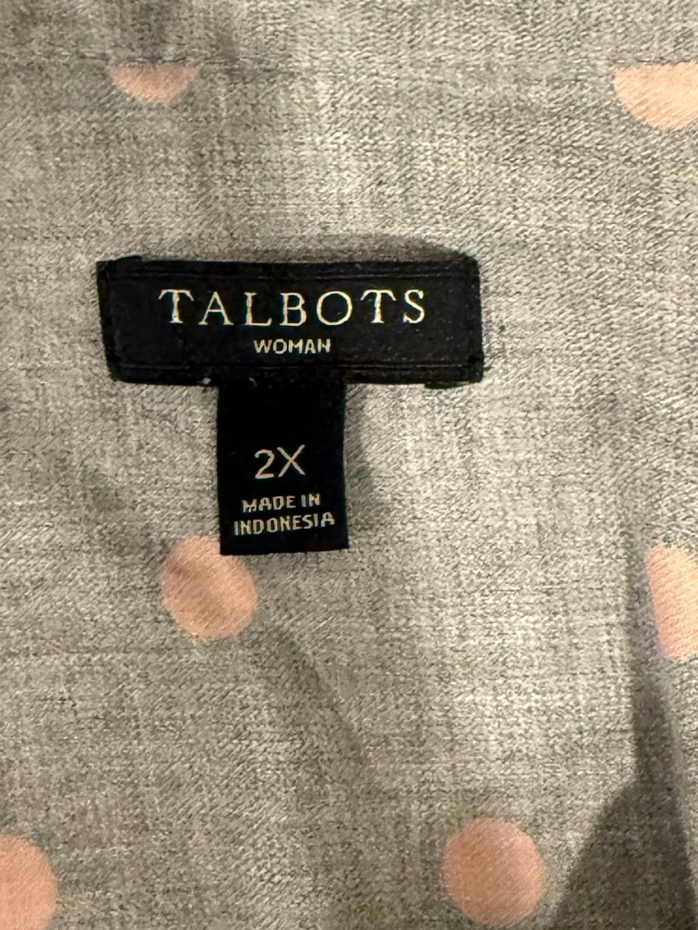 Talbots Super Soft 100% Cotton Grey Shirt with Pale Pink Polka Dots - Size 2X - Picture 2 of 4